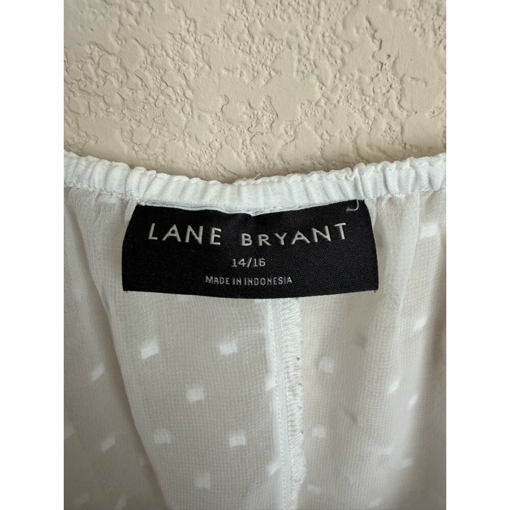 Lane Bryant Metallic Swiss Dot Peasant Blouse 14/16 White Gold Sheer Boho Top - Picture 3 of 10
